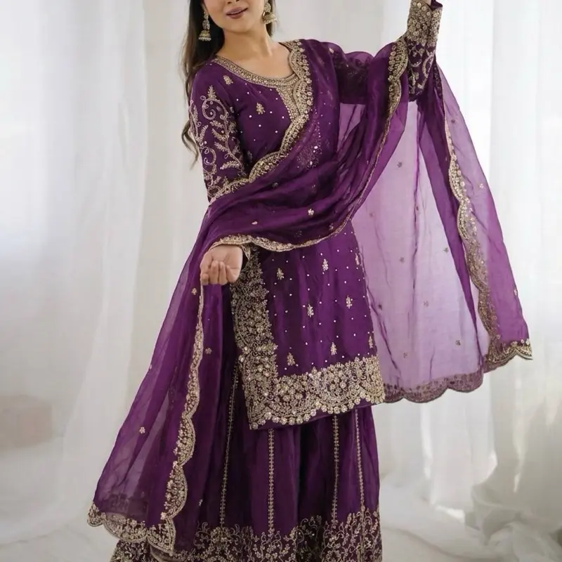 Women's Traditional Silk Fabric Sharara Set - Elegance-Focused, Stylish Formal Occasion Party Dress, Style