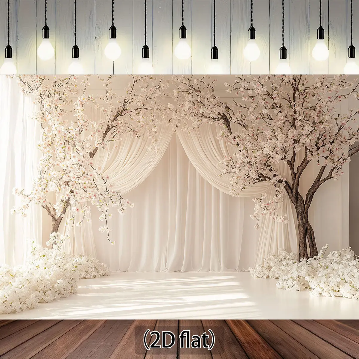 Cherry Blossom Wedding Backdrop White Curtain Floral Backdrop Romantic Ceremony Background Cloth Wedding Tapestry Wall Hanging Photography Background Polyester Fiber Home Wedding Party Event Studio Decor Prop Wall Art