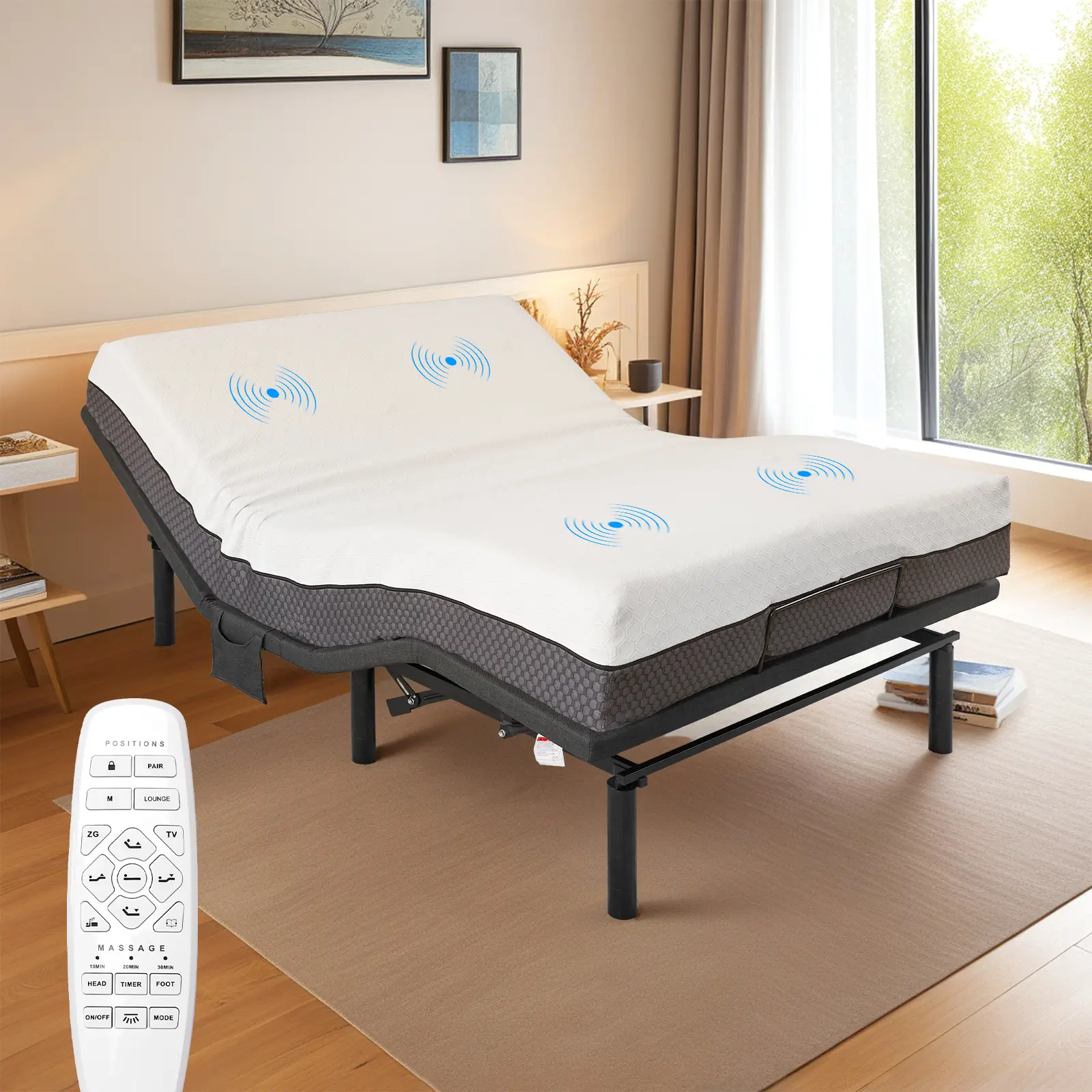 Supportive Ergonomic Twin XL Size Adjustable Bed Frame with Zero Gravity Base for Stress Management, Head & Foot Incline, Wireless Remote, Massage, Under-Bed Nightlight, USB Ports,sohochic