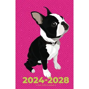 2024-2028 Five Year Monthly Planner | Small | Adorable Boston Terrier on Pink (Hardcover): 60 Month Calendar Book (US Federal Holidays, Moon Phases, Vision Board) 5 Years: January 2024 – December 2028 Hardcover – Organizer, September 3, 2023