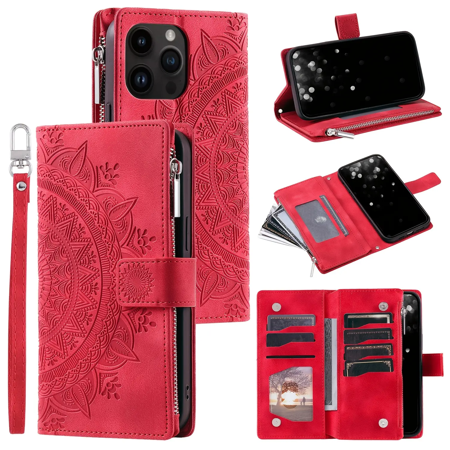 Phone Case - AWQUER PU Faux Leather Phone Case for Various for iphone Models Including 17, Air, 16E, 16, 15, 14, 13, 12 Mini, 11 Pro, X, XS Max, XR, 8, 7 Plus, SE, 5G from 2023 And 2020, Featuring an Embossed Flower Design