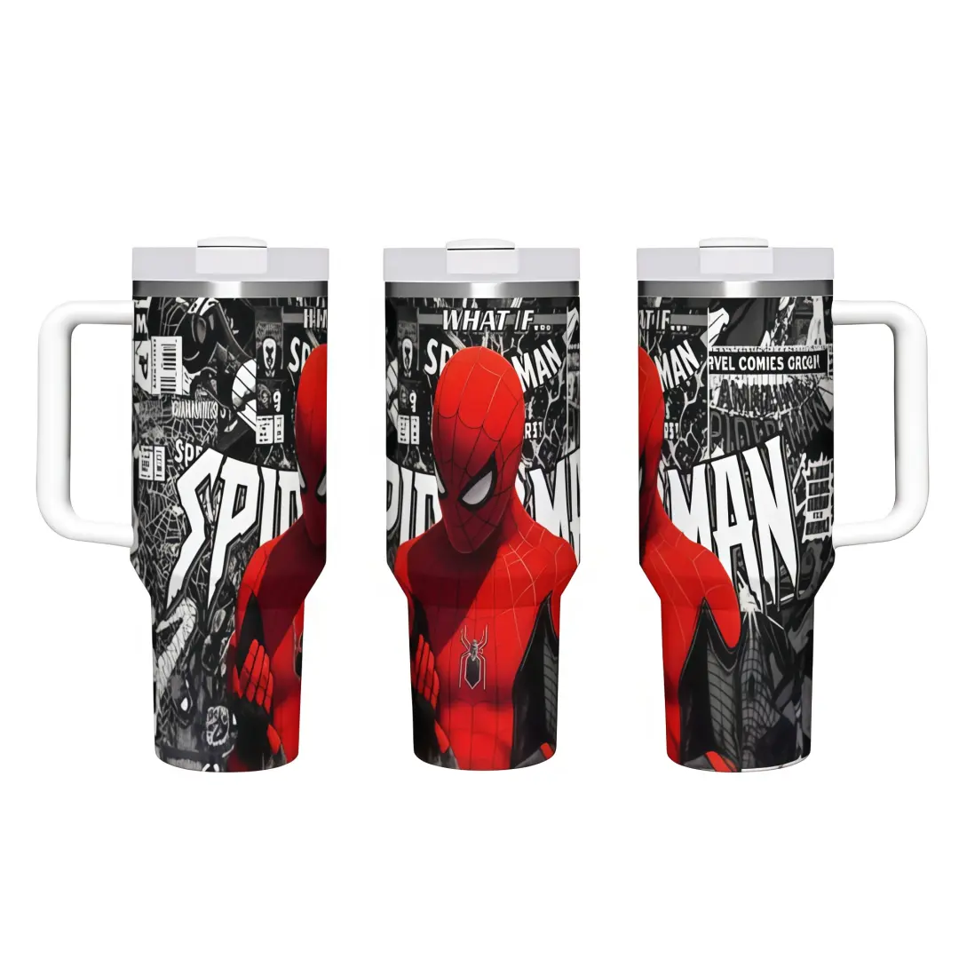 Marvel Spider‑Man 40 oz Car Mug, Vacuum Insulated Stainless Steel Tumbler with Handle & Straw Lid, Leak‑Proof Large‑Capacity Travel Coffee Cup, Superhero Fan Gift for Car Daily Commute Outdoor Use