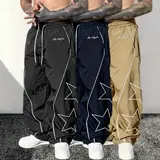 Men’s 3-Pack Modern Casual Loose Cut Everyday Jogger Pants - Star Pattern, Reflective Lines, Soft Stretchable Jogger, Straight-Leg Look, Streetwear Men's Baggy Sweatpants for Street Style, Dance,sohochic