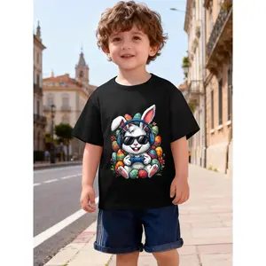 Funny Egg Hunt Gamer Bunny Easter Novelty Aesthetic Graphic Kids' Quick Dry Moisture-Wicking T-Shirt, Breathable Lightweight Athletic Tee for Boys Outdoor Sports