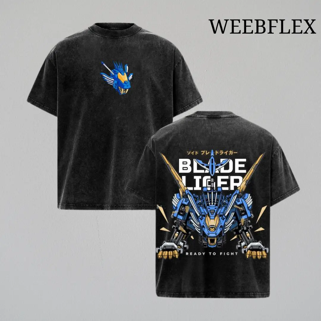Zoids New Century Zero Blade Liger Shirt – Washed Oversized Vintage Anime Tee, Heavy Cotton Mecha Graphic Streetwear Top