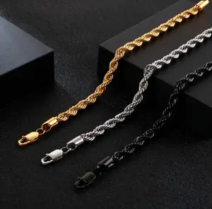 Unisex Stainless Steel 5mm Twisted Rope Chain Bracelet - 8" - 9"