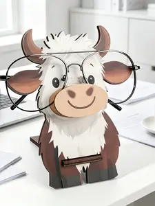 Wooden Highland Cow Glasses Stand, Cute Scottish Bull Design, Vivid Large Eyes, Home Office Desk Decor, Desk Organizer, Creative Gift for Women, Durable Wooden Frame