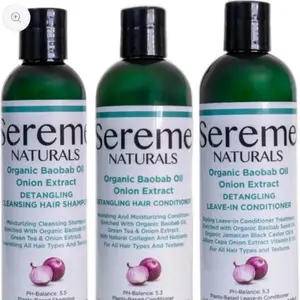 Sereme Naturals  Organic Baobab Oil Onion Extract Detangling Hair Shampoo Conditioner and leave-in Conditioner Bundle .