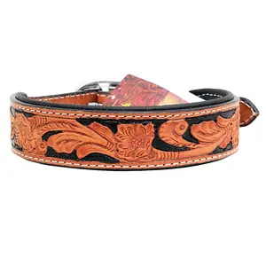 Small Hilason Heavy Duty Handpainted Genuine Leather Dog Collar Black with Tan