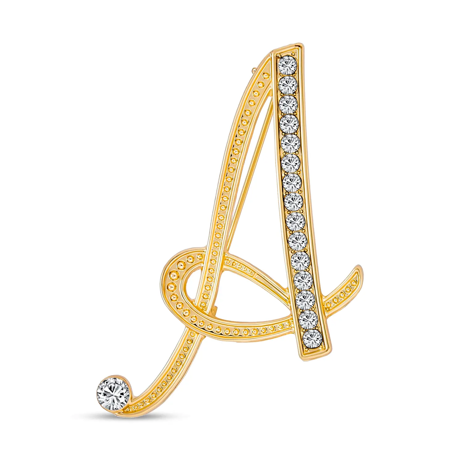 Large Statement Crystal Alphabet Letters Initial Pin Brooch Silver Plated