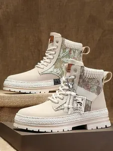 Unisex's Fashionable Patchwork Design Lace Up Hiking Shoes, Casual Sporty Outdoor Shoes for Men & Women, Breathable Comfortable Sports Shoes for Daily Wear, Outdoor Hiking Boots