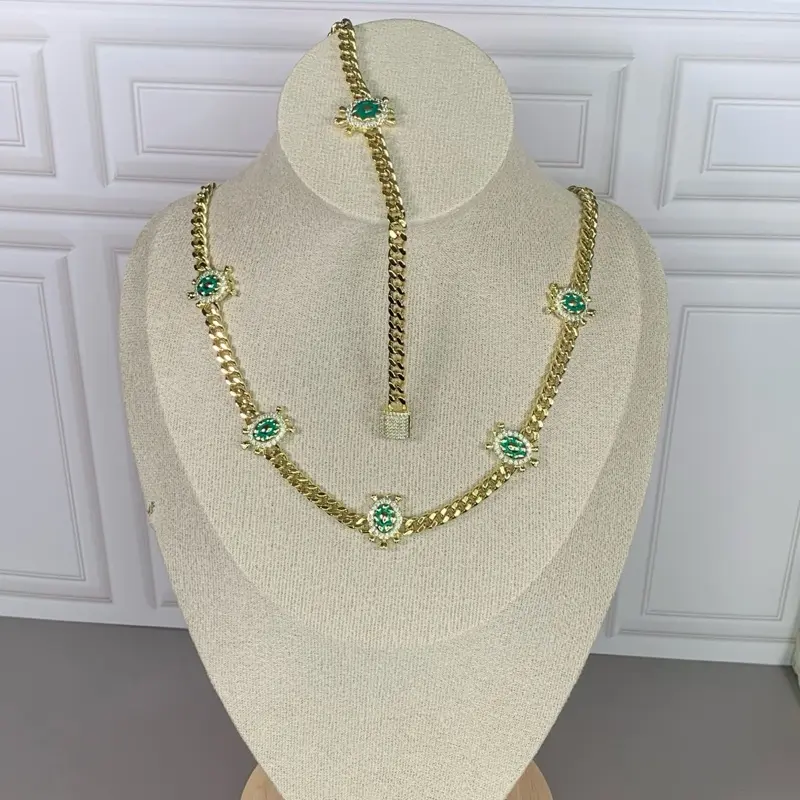 Laminado en oro 14k juego de collar y brazalete de tortuga