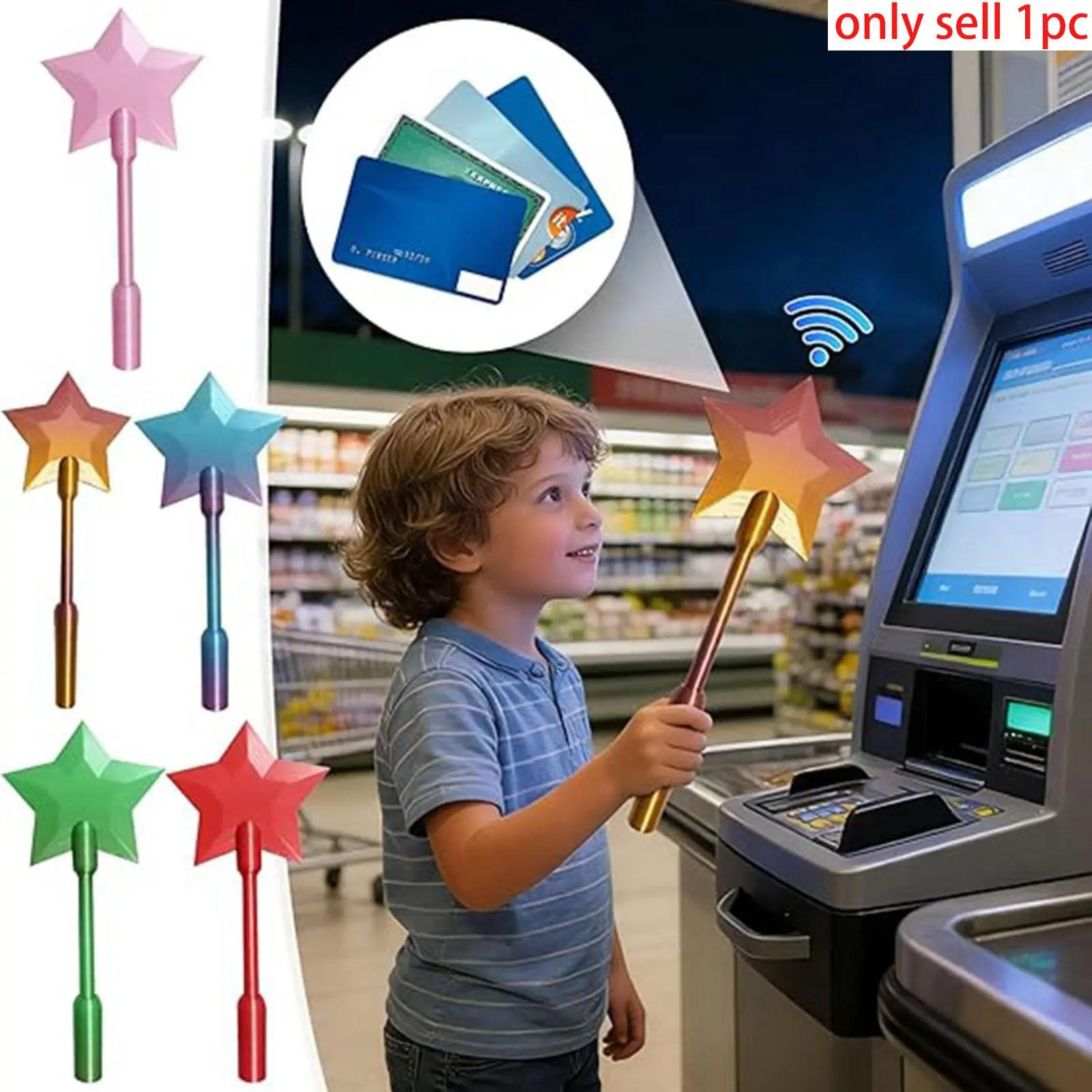 3D Printed Star Shaped Wand Tap to Pay, Non-Contact Payment Magic Stick, High-Speed Payment, Supermarket Checkout, Fun Gift for Family and Kids，Perfect for busy supermarkets and quick payments.