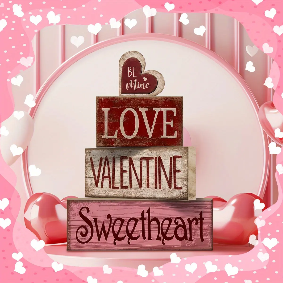 1 set of Reversible Valentine's Day & Sweet Home Decorative Sign, Double Side Table Sign, Valentine Tiered Tray Decor, Wood Heart Clover Block Valentine Table Centerpiece for Home, Farmhouse Tiered Tray Decor