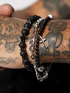 Vintage Punk Hip-Hop Fashion Cross Beaded Bracelets Set, Casual Iron Chain, Perfect for Daily Wear, Vacation Dates, Parties, Gifts