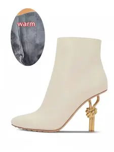 2025 Thermal Square Toe Boots Women'S Metal Knot Heel Boots with Side Zipper Slim Stiletto for Snow Commuting & Holiday Parties Lilyptuart