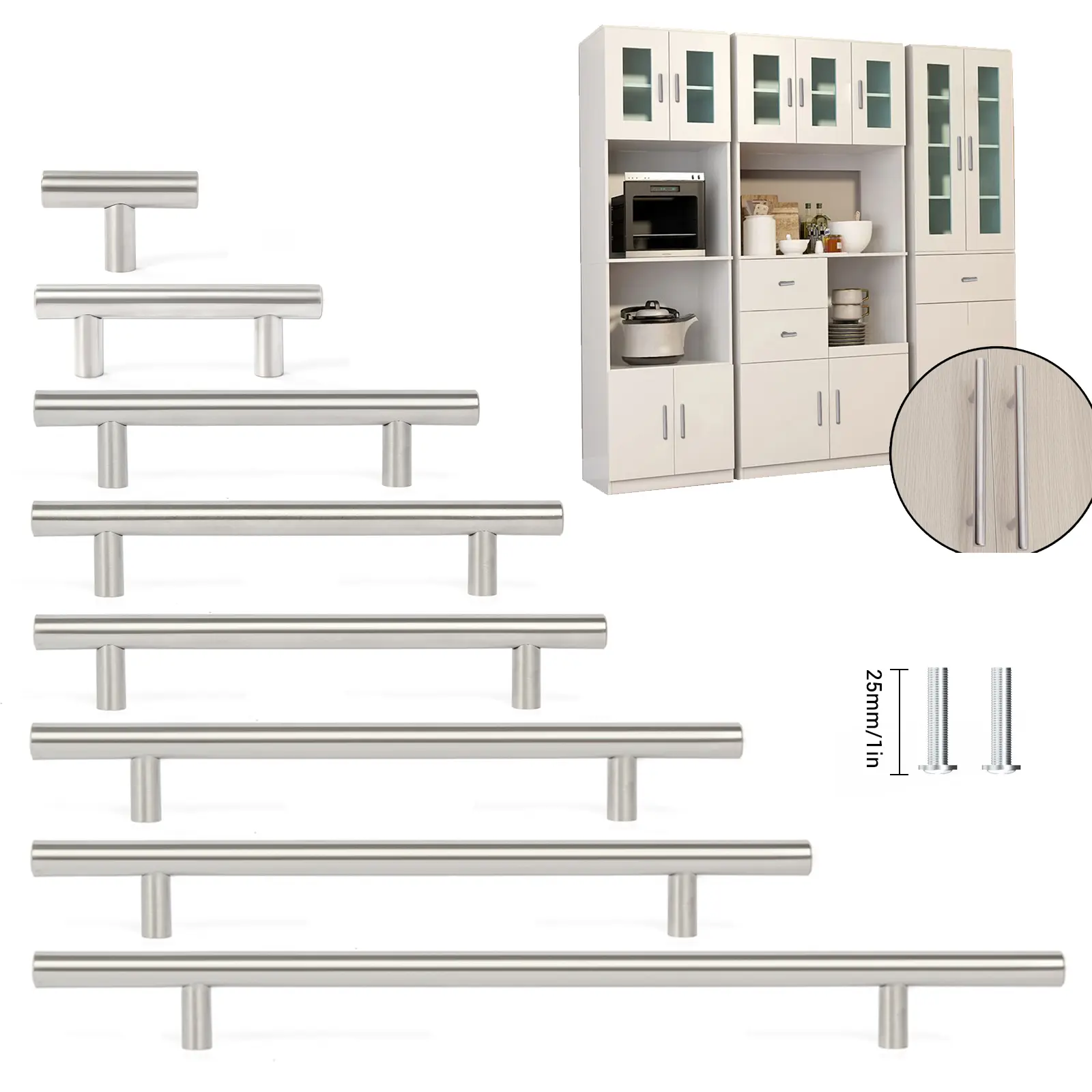 Dazone T Bar Cabinet Pulls Stainless Steel Kitchen Handles Bathroom Cupboard Knobs Soft Touch Finish Modern Design Easy Installation Silver Color