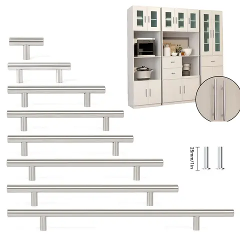 Dazone T Bar Cabinet Pulls Stainless Steel Kitchen Handles Bathroom Cupboard Knobs Soft Touch Finish Modern Design Easy Installation Silver Color