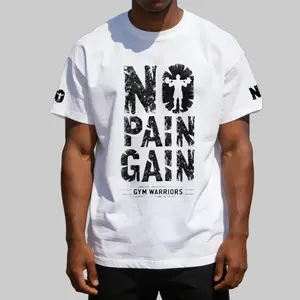 Men's Casual Thick 180G Elastic Cotton T-Shirt - "No Pain No Gain" Gym Print on Front & Sleeves, Soft Comfortable Fabric, Matching for Gym, Daily Wear, Father's Day Gifts