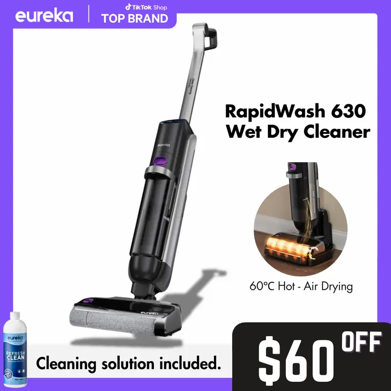 Eureka RapidWash 630 Cordless Wet Dry Cleaner 170° Reclinable Hot Air Drying Self Cleaning Vacuum Mop Combo for Hard Floors Pet Hair Sticky Messes Jumpstart Sale