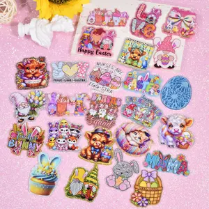 30pcs Easter Glitter Acrylic Flatbacks Without Holes Charm for DIY Badge Reels & Keychains