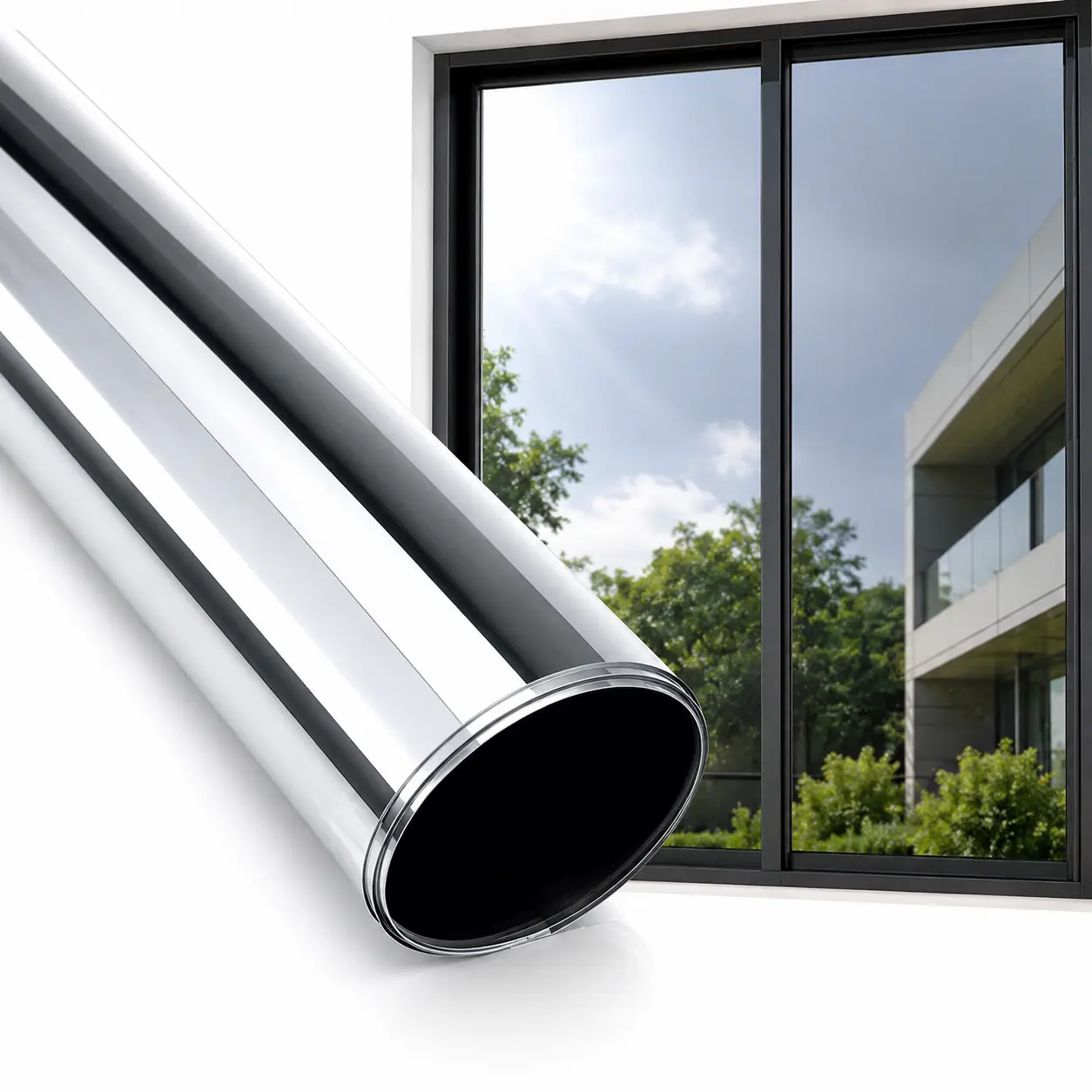One Way Window Privacy Film, Reflective Heat Control Window Tint, Daytime Privacy Mirror Film for Home, Office, Balcony, UV Blocking Static Cling Glass Covering