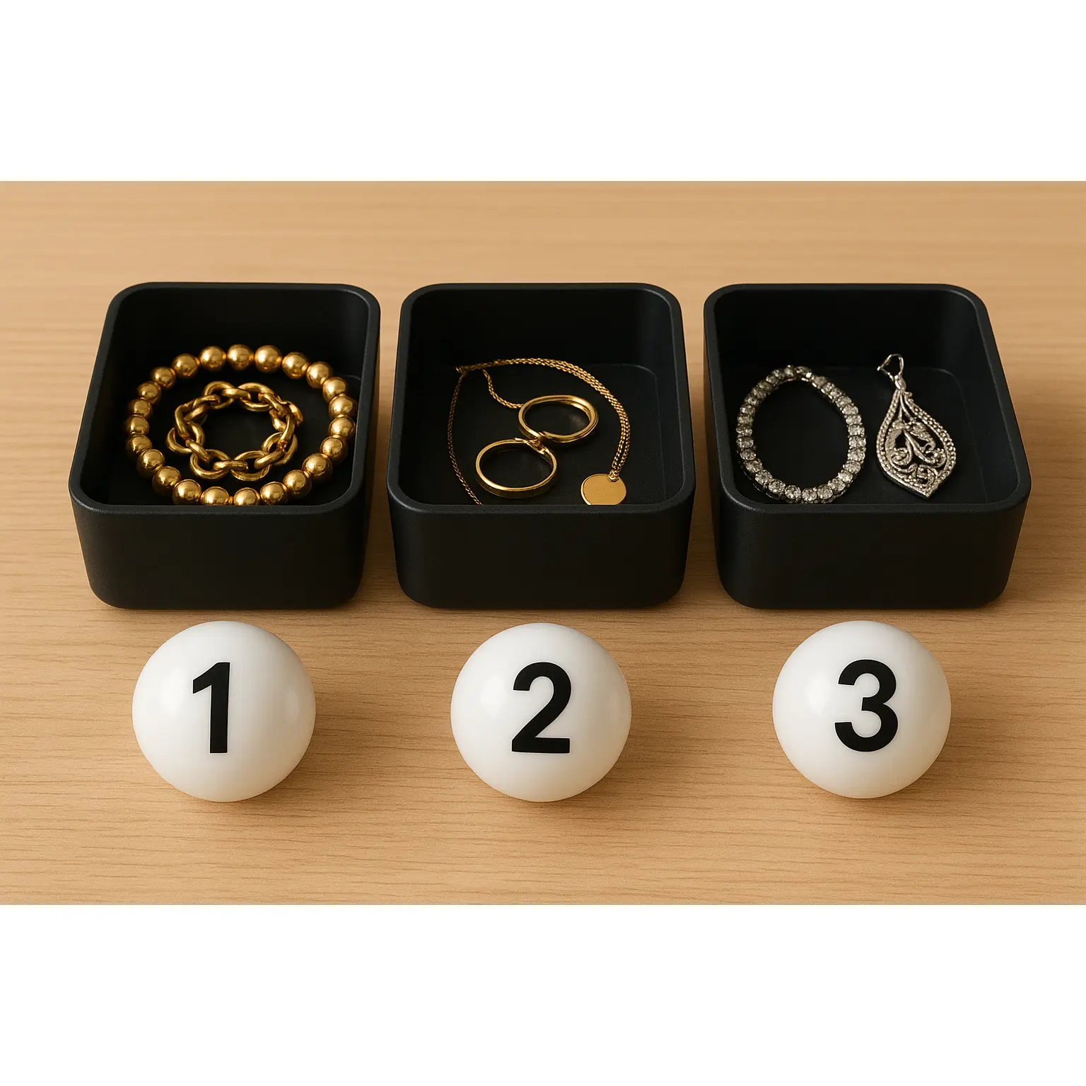 3 Ball & Bin Mystery Jewelry Pull - Order 3, 5, 9, 12, 15, or 20 Mystery Balls for Numbered Bins Containing Jewelry Hair or Keychain Items