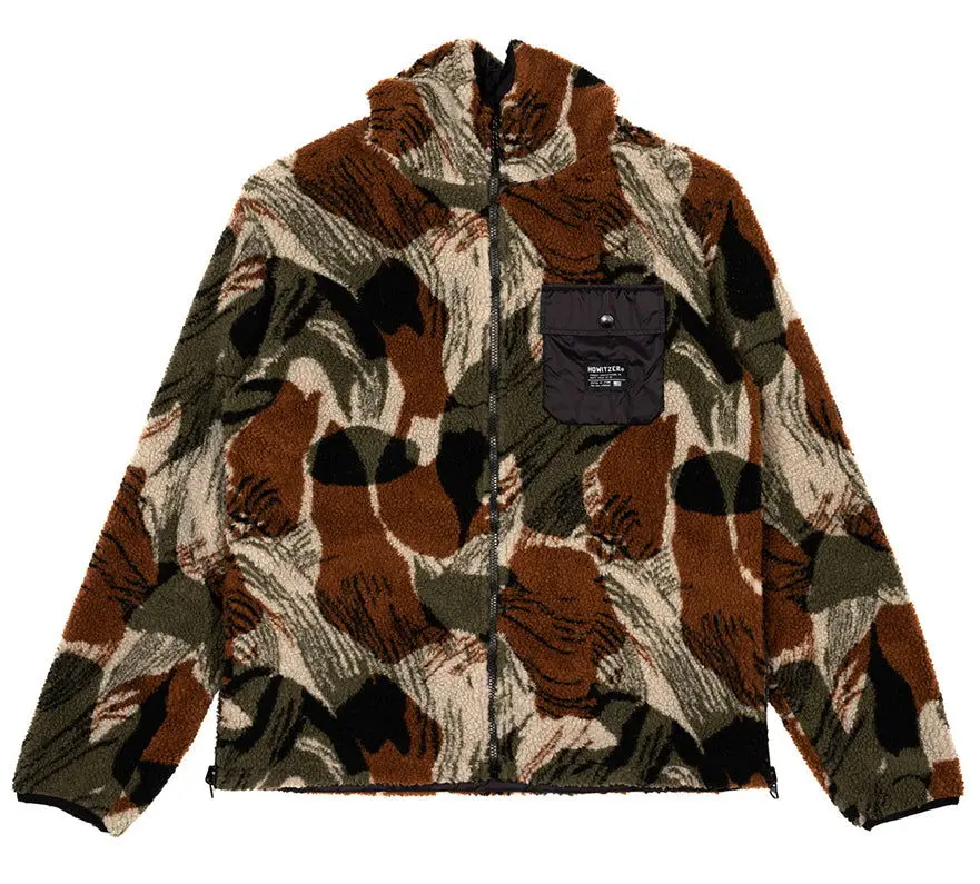 Howitzer Men's Detonate Reversible Jacket, Hooded Woodland Camo Nylon & Sherpa Coat with Pockets, Side Zippers, and Reflective Details, Clothes, Long Sleeve, Casual, Tops, Affordable Fashion, Longsleeves, All Seasons, Front Pockets And Chest Pocket