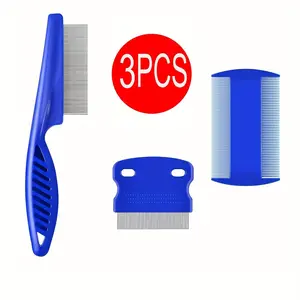 Pack of 3 Pet Combs for Cats and Dogs, Cleaning Combs, Loose Hair Removal, Pet Massage Combs, Pet Fine Tooth Combs, Flea Combs
