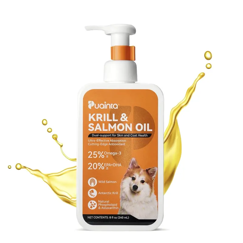 Health Supports Krill & Salmon Oil 8oz – PUAINTA Nature Oil for Dogs, Rich in Omega-3 & EPA+DHA, Supports Heart Health & Circulation, Antarctic Astaxanthin, Maintains Healthy Skin, Supports Hair, Skin, Vision & Wellness #Summervibes #petlovers