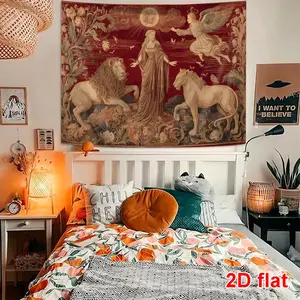 1pc Large Medieval Religious & Angel Lady Wall Hanging Tapestry, Decorative Tapestry - Vertical Golden & Night Sky Goddess Design, Wrinkle-Resistant /for Decor Suitable for, Bedroom, Office - Elegant Large Wall Art