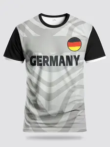Men's German Round Neck Football Shirt, Breathable Knit Fabric, Casual All over Print, Short Sleeve, Suitable for Competition Training