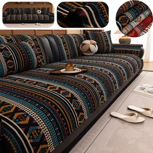Bohemian Vintage Sofa Cushion, High-End All-Season Couch Cover, Sofa Slipcover, Multi-Color Retro Style, Pet-Friendly Anti-Slip Washable Seat Pad