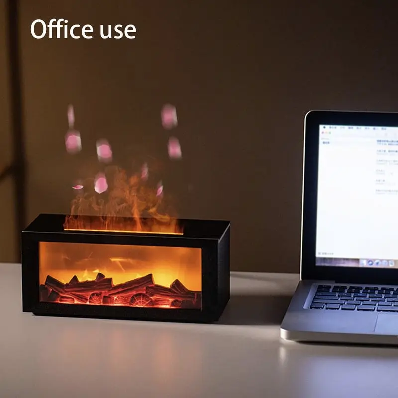 Essential Oil Diffuser, Fireplace Style Flame Humidifier - USB Powered Desktop Aromatherapy Diffuser with Remote Control, Ideal Home & Bedroom Decor Gift