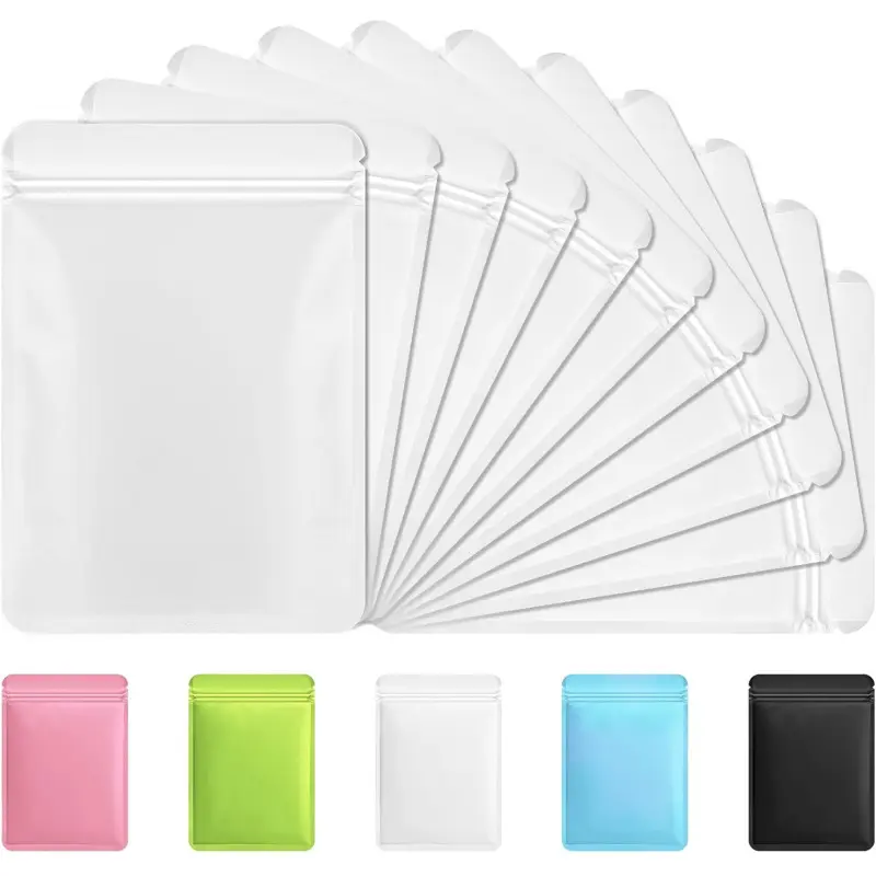 100 Pack White Mylar Packaging Bags Resealable Bags Double Sided Color Odor Proof Pouch Baggies Smell Proof Foil Bag for Food Storage,Small Business(White,5.5x7.9inch)-L