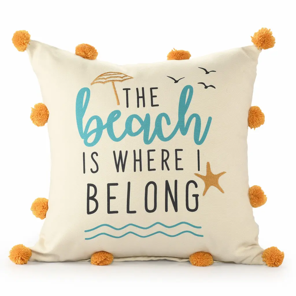 HomeRoots 2-Pack Pom-Poms Standard Throw Pillows, Soft Tropical Coastal Nautical Style, 4x20x20 in Blue Zippered Polyester Bedding Pillows (517016)
