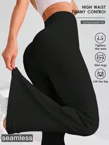 Women's High Waisted Striped Bell Bottoms, Yoga Running Compression Seamless Workout Leggings, Elastic Casual Pants for Dancing, All Seasons