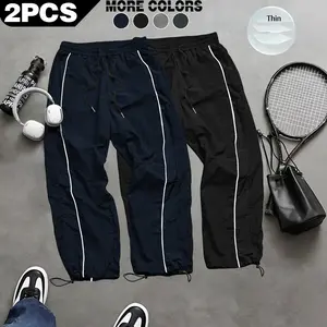 Men's lightweight, breathable, reflective printed wide-leg pants with adjustable leg openings and drawstrings, elastic waist, casual pants suitable for outdoor sports, fitness, campus commuting, street fashion, and versatile long pants