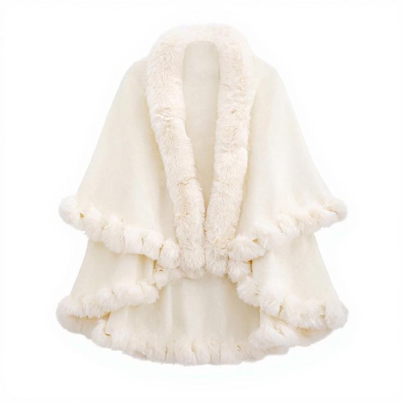 Wool collar double-layer imitation cashmere cape shawl knitted cardigan jacket women's autumn and winter jacket shawl