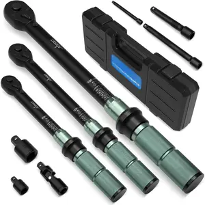 9 count Click Torque Wrench Set 1/4" 3/8" 1/2" Drive 20-220 In.lb, 5-45 Ft.lb, 10-170 Ft.lb with 6 Adapters, +-3% Accuracy, 72-,  Scale, Storage Case for , , ,  Repair