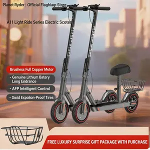 Electric Scooter with seat with basket, Long-Range Portable Commuting Scooter for Adults with Braking System and App , Lightweight ,350W/500W Motor, Top Speed 19/21 mph, Max 18/20/21Miles Ranges, Foldable E Scooter for Adults with 8.5inch Solider tire.