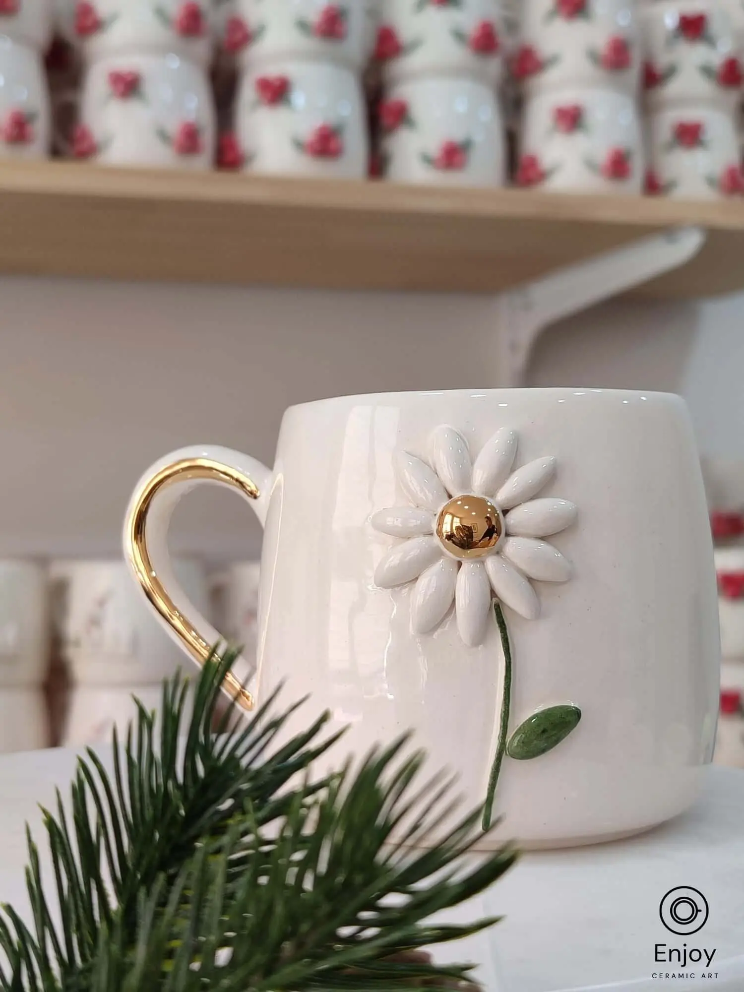 Handmade Ceramic Mug Set – Daisy, Watermelon & Lavender, 10oz
