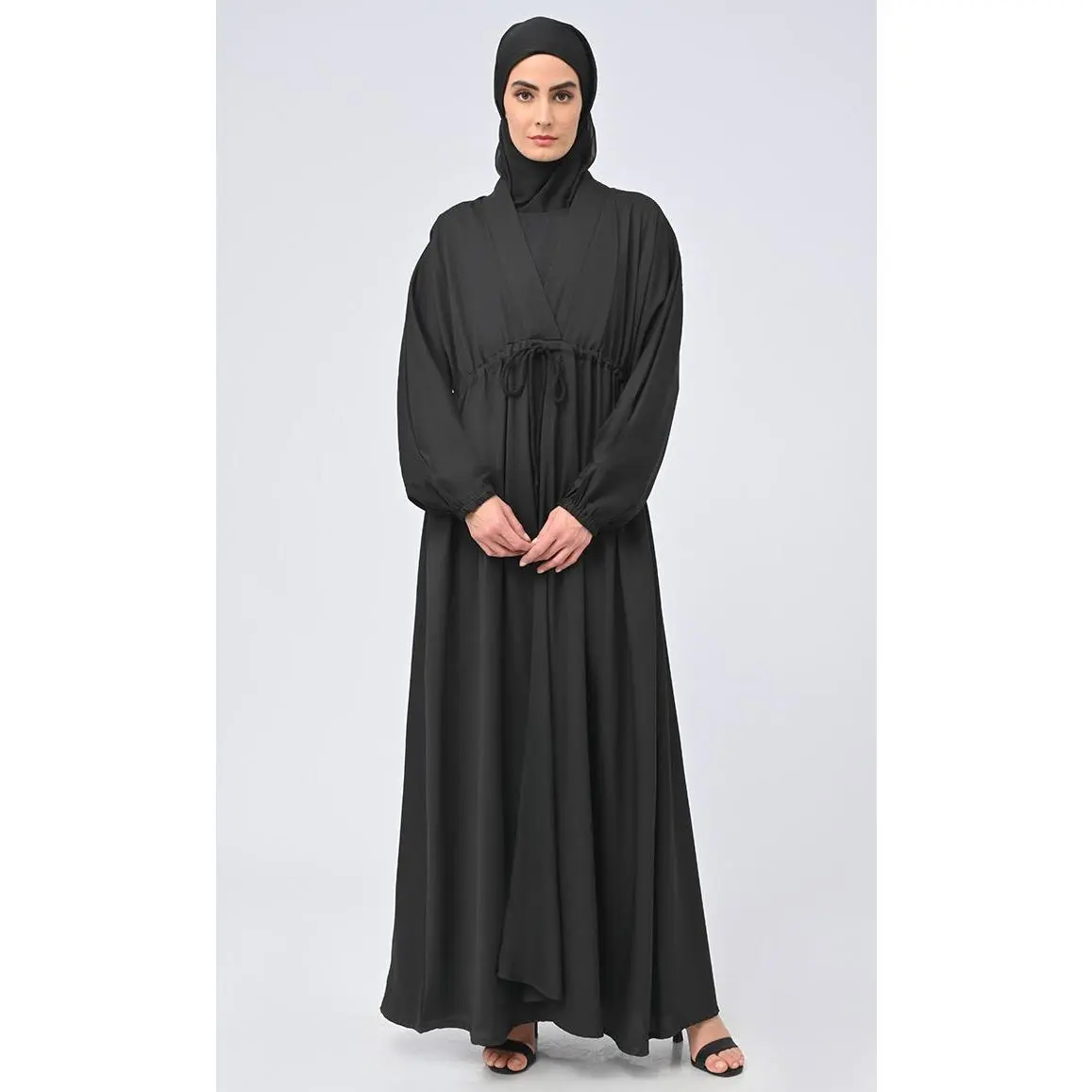 Crepe wrapover lined Abaya With adjustable string on waist