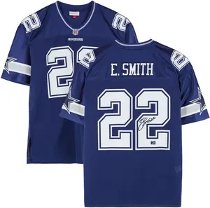 Emmitt Smith Dallas Cowboys Autographed Mitchell and Ness Blue Authentic Jersey with "HOF 10" Inscription - Fanatics Authentic Certified
