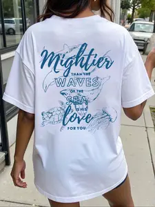 Women's Loose Fit Round Neck Casual T-Shirt, Whale Turtle Pattern Print, Breathable Sweat Absorbing Slimming, Perfect Summer Fashion Top