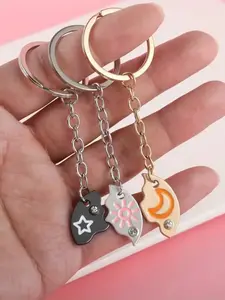 Sun Moon Star Magnetic Best Friend Keychain Set for 3 – Matching Friendship Keychains Puzzle Pendant Gift for Besties Family Mother's Day