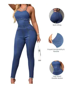 Women's Backless Tie High Elastic High Waist Slim Fit Jumpsuit, Fashion Plain Pattern, Fitted Clothing, Perfect for Daily Wear