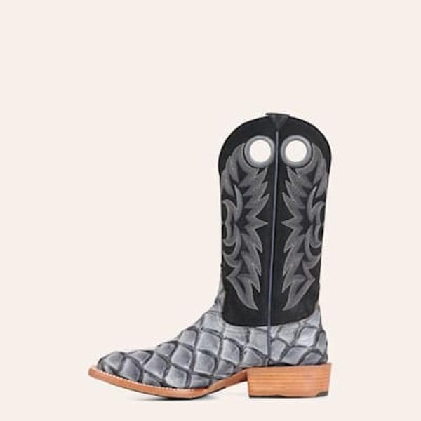 Cavender's Men's Intrepid Black and Gray Pirarucu Print Wide Square Toe Cowboy Boots