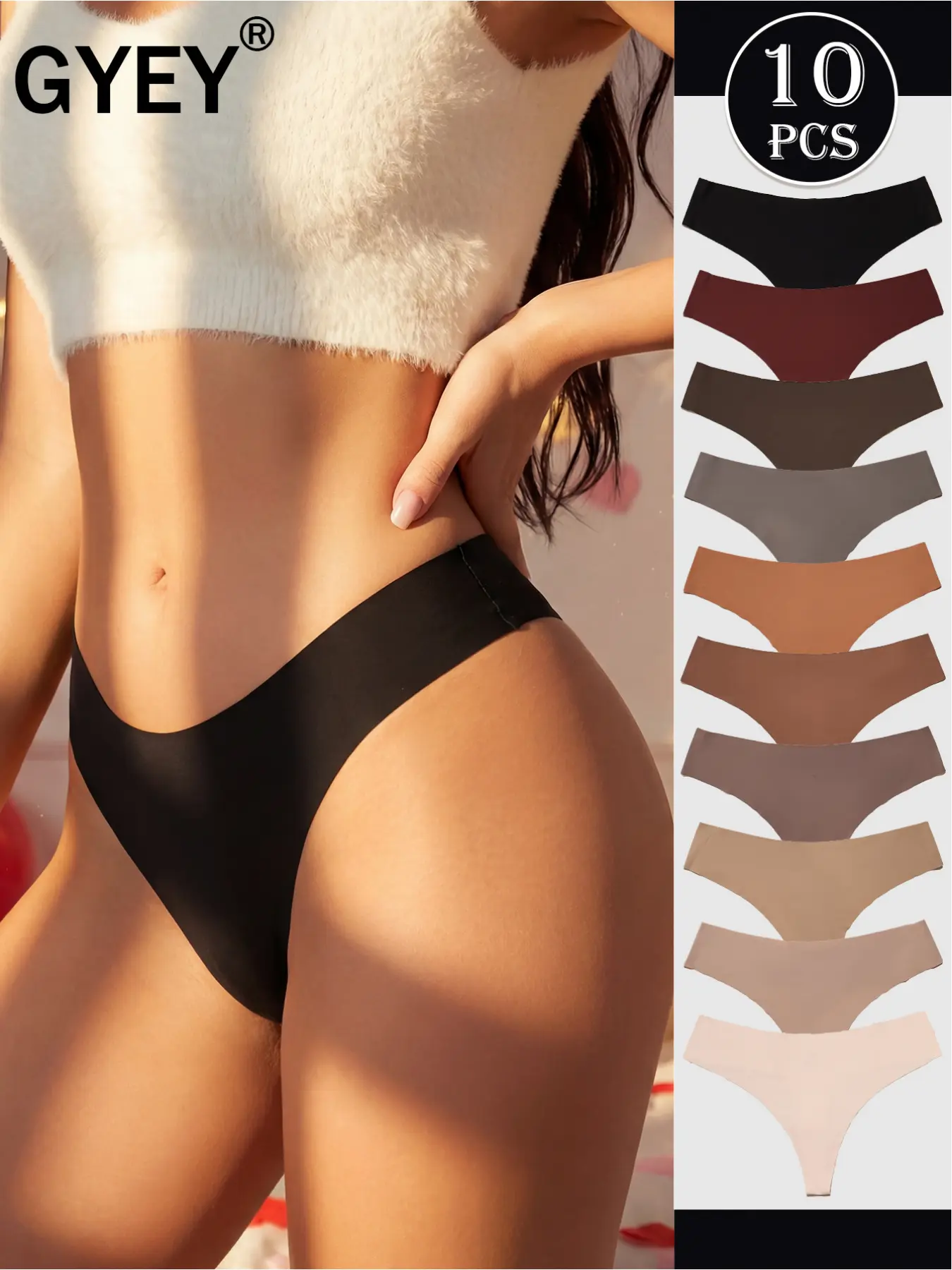 10 Pcs Seamless High Stretch Thong Panties Underwear for Women Soft Comfy Panties Maillard Brown Purple Soft Nylon Blend Fabric Low Rise Fit Elastic Comfort Opaque Lingerie