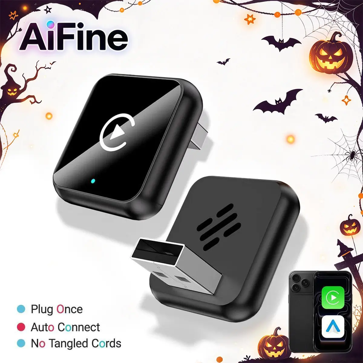 AiFine 2027 Upgraded 2-in-1 CarPlay Wireless Adapter, USB Car Dongle for Smartphones, Wired to Wireless Conversion, Auto Connect, Plug-and-Play, Fast Stable Performance, Gold-Plated USB A/C